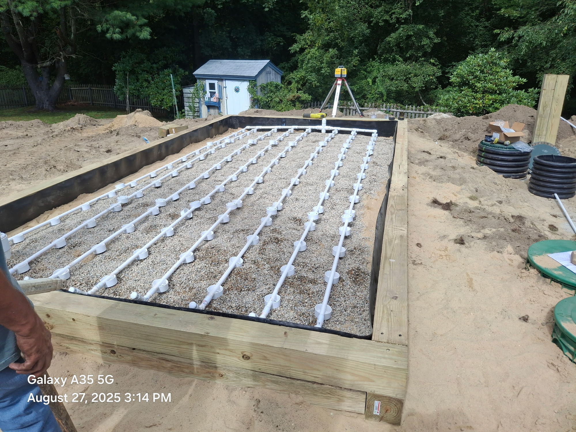 New leach field installation — distribution pipe system